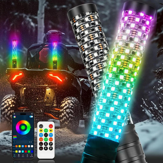 Spiral RGB LED Whip Lights for ATV / UTV / Off-Road | 2-Piece, 300 Patterns, Sound Activated