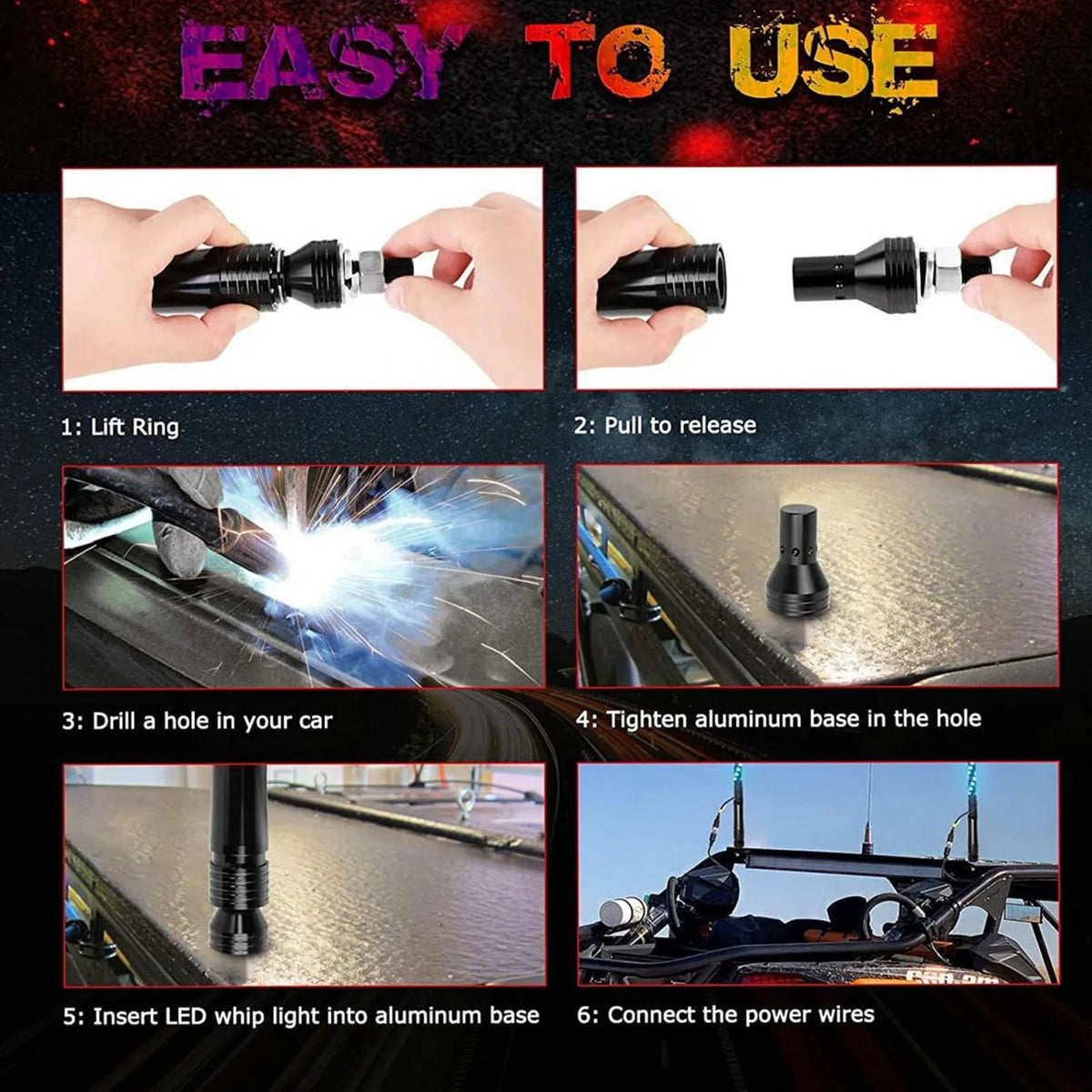 Spiral RGB LED Whip Lights for ATV / UTV / Off-Road | 2-Piece, 300 Patterns, Sound Activated